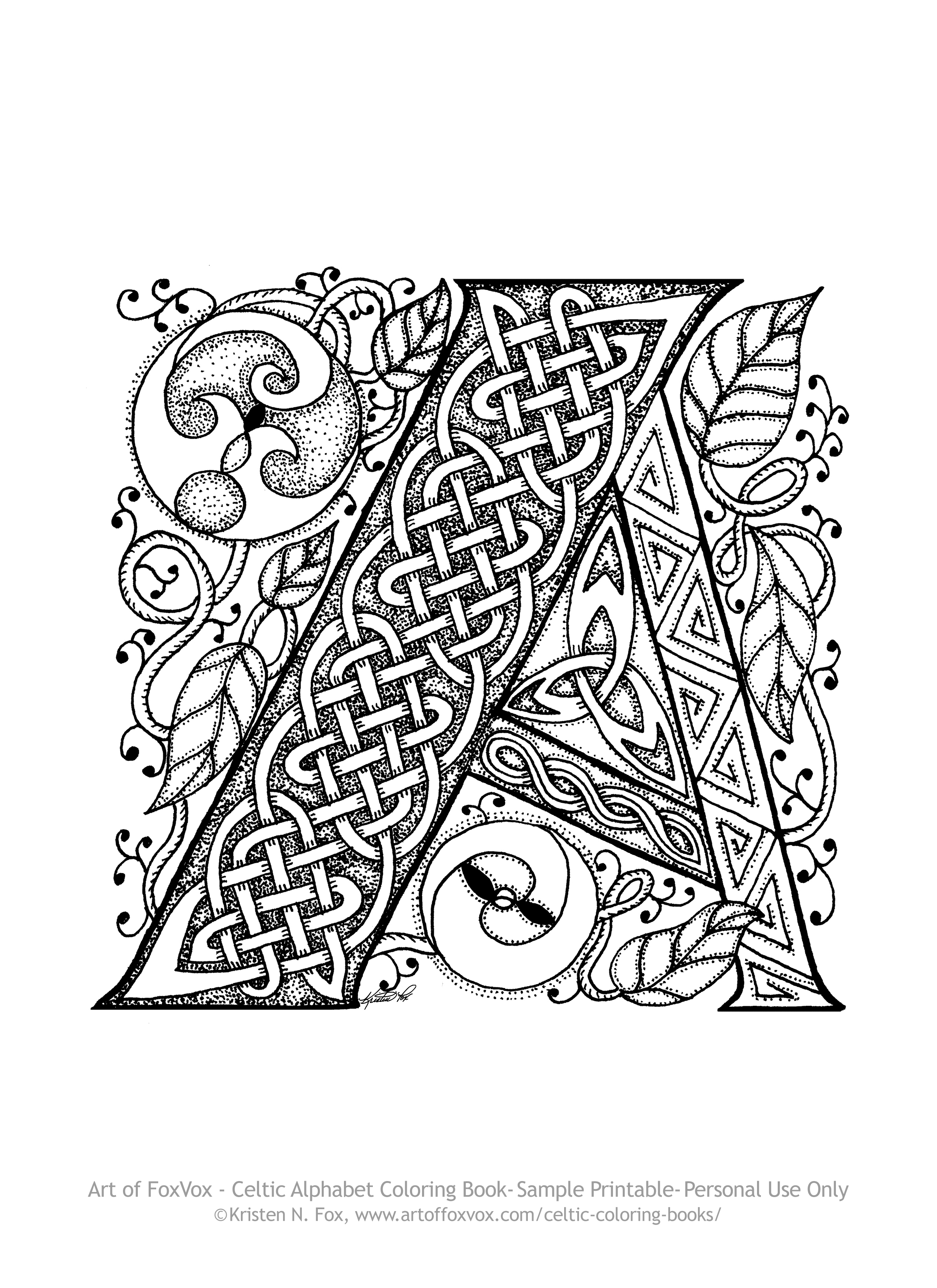 Free Celtic Letter A Page to Print and Color Art of